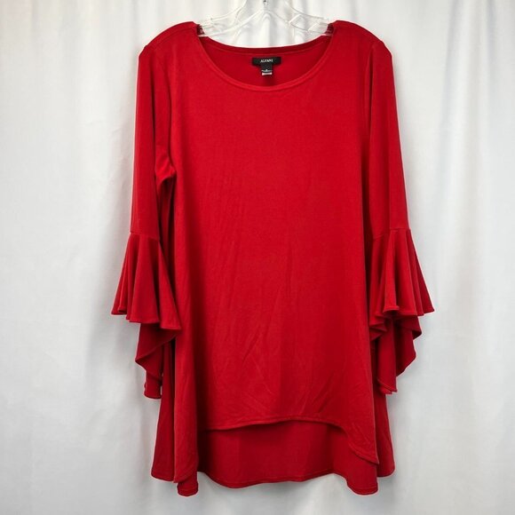 Alfani Womens Red Ruffle Bell Sleeve Round Neck Pullover Blouse Top Size Small - Picture 1 of 8
